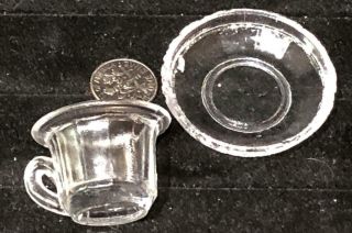 Rare Unlisted Antique Paneled Glass Toy Cup And Saucer,  C.  1835