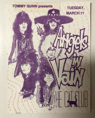 Rare Cat Club Flier Angels In Vain Kelly Nickels La Guns 1986 Glam Hair Metal