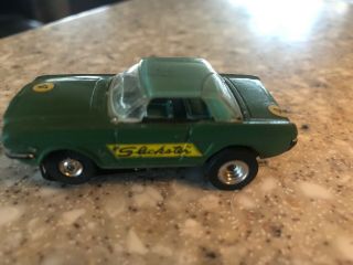 1960s Aurora T Jet Rare Slot Car Olive Mustang Fastback W/ Light Green Roof