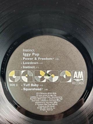 Iggy Pop Instinct 1988 RARE PROMO LP VINYL Record Album 3