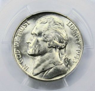 1943 - S 5C Error Jefferson Nickel PCGS MS 64 Struck Through Obv.  RARE Coin 4