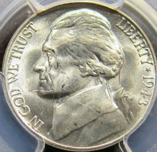 1943 - S 5C Error Jefferson Nickel PCGS MS 64 Struck Through Obv.  RARE Coin 5