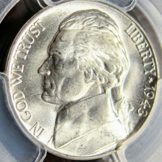 1943 - S 5C Error Jefferson Nickel PCGS MS 64 Struck Through Obv.  RARE Coin 6