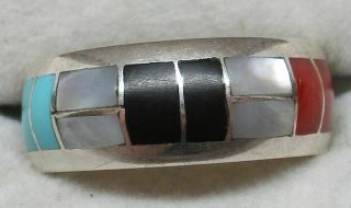 Sterling Silver Navajo Old Pawn Multi - Stone Ring (size: 8) - Rare,  Signed " Gt "