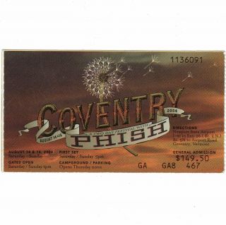 Phish 2 Day Festival Concert Ticket Stub Coventry Vermont 2004 Ptbm Rare