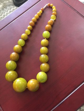 Rare Vintage Bakelite Green Amber Bead Necklace 9ct Clasp 67g