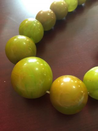 Rare Vintage Bakelite Green Amber Bead Necklace 9ct Clasp 67g 2