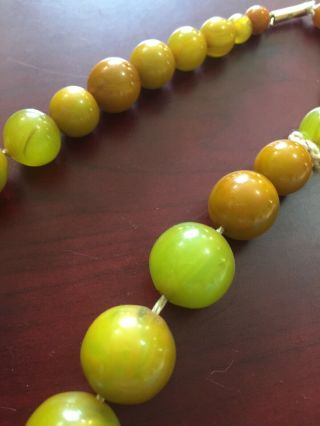 Rare Vintage Bakelite Green Amber Bead Necklace 9ct Clasp 67g 3