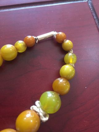 Rare Vintage Bakelite Green Amber Bead Necklace 9ct Clasp 67g 4