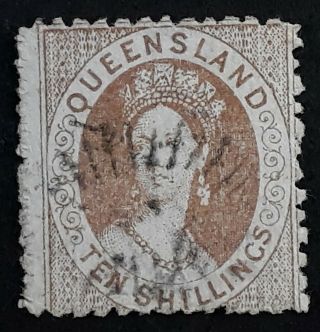 Rare 1880 - Queensland Australia 10/ - Bistre Brown Chalon Head Stamp