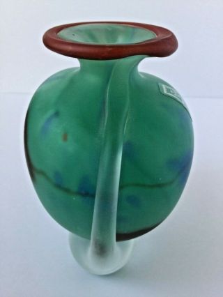 Rare Mdina Glass Vase Red Green Blue,  Red Lip & Sticker.  Etched ' Mdina ' 5