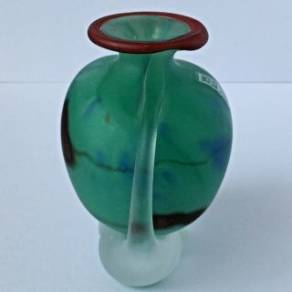 Rare Mdina Glass Vase Red Green Blue,  Red Lip & Sticker.  Etched ' Mdina ' 7