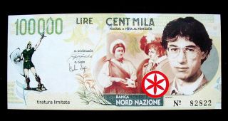 1996 Italy Lega Nord Separatist Movement Rare Banknote 100000 Leghe Unc Red