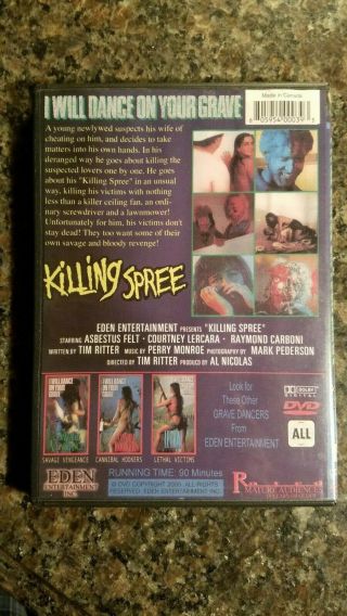 Killing Spree: I Will Dance On Your Grave Rare Oop Dvd Tim Ritter
