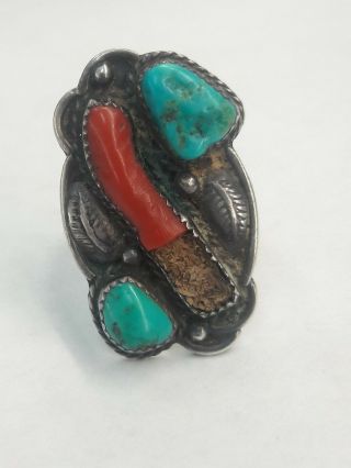 Rare Vintage Native American Jewelry Ring Size 9 Red Blue Turquoise Antique