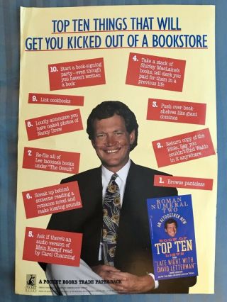 Late Night With David Letterman Top Ten List Book Poster 1991 - Very Rare