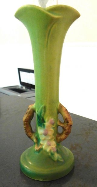 Rare Roseville Apple Blossom Green Bud Vase 379 - 7 " Htf