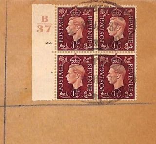 R101 1937 Gb Kgvi Control Block Of Four Fdc Plate 22.  First Day Cover Rare