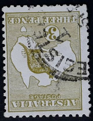 Rare 1915 - Australia 3d Olive Kangaroo Stamp Die 2,  3rd Wmk Inverted