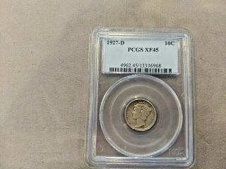 Rare 1927 D Silver Mercury Dime Pcgs Certified Xf 45 Extra Fine Key Date No Res
