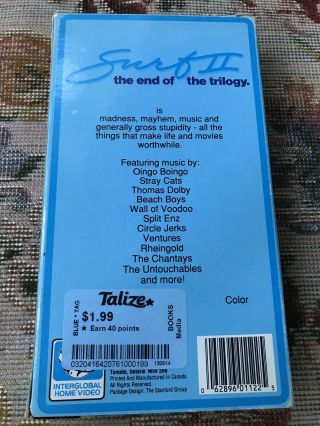 Surf II: The End Of The Trilogy VHS rare horror zombies Interglobal 2