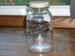 Vintage Clear Samco Mason Fruit Jar Quart W/ Rare Samco 2 - Piece Lid