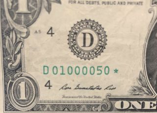 2013 D $1 One Dollar Bill Fancy Rare Six Kind Trinary Near Solid Star Note Cool
