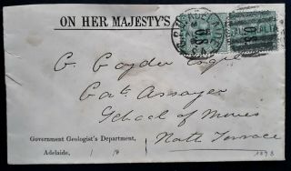 Rare 1898 South Australia Ohms Cover Ties 2x1d Green 2nd Sideface Stamps O S O/p