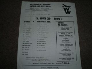 Rare Wolves V Northfield Juniors Fa Youth Cup 2nd Round 26th November 1970 S/s