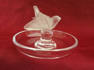 Rare Lalique France Dove Bird Open Wing Trinket Pin Ring Dish Tray • Signed