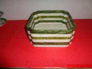 Vintage Rare Hand Carved Green & White Jade Square Bowl (8 By 8 By 3.  5 ")