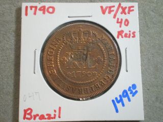 1790 40 Reis Brazil/ Rare Counterstamp/ Uncertified - - - - - - - - - - - -