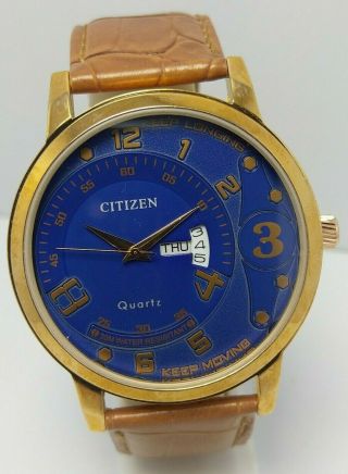 Rare Vintage Citizen Quartz D&d Blue Dial Wrist Watch Men 