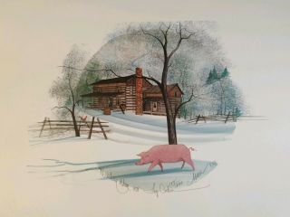 P Buckley Moss 1987 " Log Cabin " Pig 188/1000 Signed Rare Edition