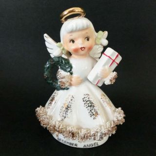 Rare Vintage December Angel W/ Gift & Wreath Figurine Japan Napco Lefton ?