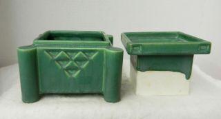 RARE Roseville Pottery Matte Green Ceramic Design Planter 217,  Liner 4