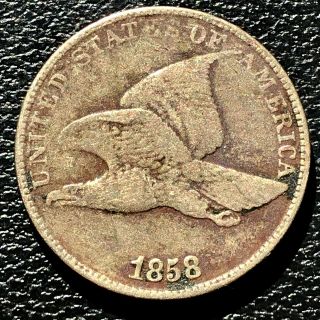 1858 Flying Eagle Cent 1c One Cent Higher Grade Vf Rare 16065