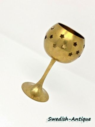 Unique Brass Light Holder Vintage Candlestick With Cut Out Stars Rare
