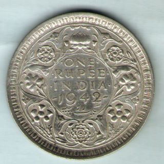 British India - 1942 - George Vi One Rupee Silver Coin Ex - Rare Coin