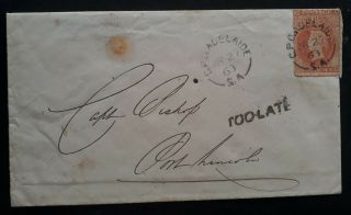 Rare 1863 South Australia Cover Ties 2d Pale Vermilion Stamp With Too Late Cd