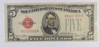 Uncommon 1928 - F $5.  00 Red Seal Us Note - Rare Note 558