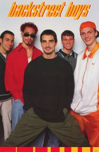Music Poster Backstreet Boys 1998 Yellow Group Hands In Pocket 22x34 " Oop Rare