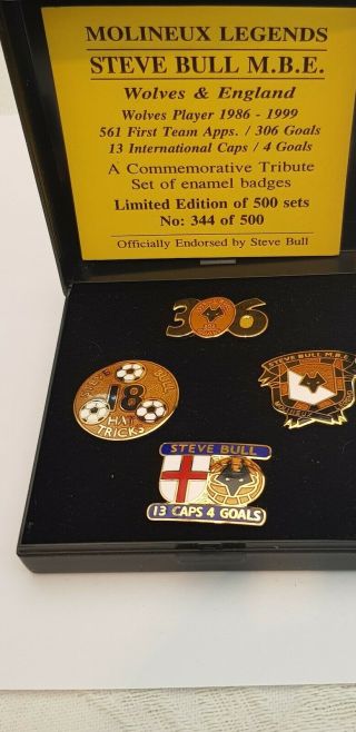 Wolverhampton Wanderers Wolves Rare Enamel Badge Set Steve Bull Ltd Edt