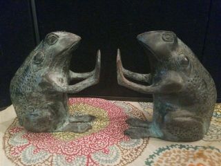 " Andrea By Sadek " Metal Frog Bookends - Approx.  6 " Tall Rare Hard To Find