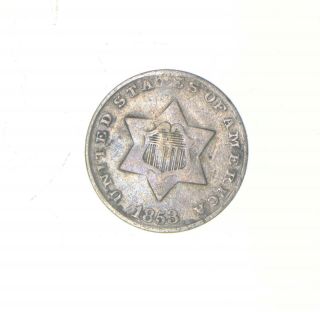 Rare Trime - 1853 Three Cent Silver - 3 Cent Early Us Coin - Look It Up 401