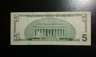 2001 $5 dollars bill.  St.  Louis CH86979785A.  Meet rare.  Federal reserve note. 2