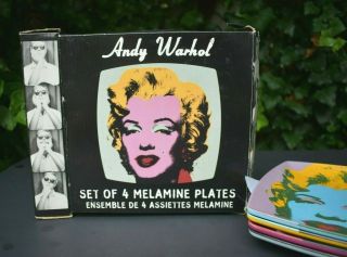 Marilyn Monroe Andy Warhol Plates Melamine Rare Set 4 Full Color 8 " Orig Box