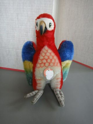 Rare Vintage Collectible Steiff Mohair Lora Parrot With Tag And Button