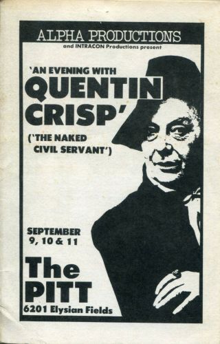 Rare Oop Late 1980s? An Evening With Quentin Crisp Program From The Pitt