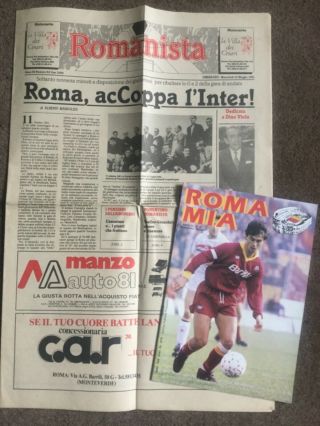 1991 Uefa Cup Final Programmes Roma Mia & Romanista Roma V Inter Milan Rare Vgc